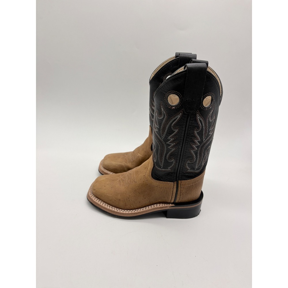 Old West Kids BSC1814 Brown Black Leather Square Toe Western Cowboy Boots 10D